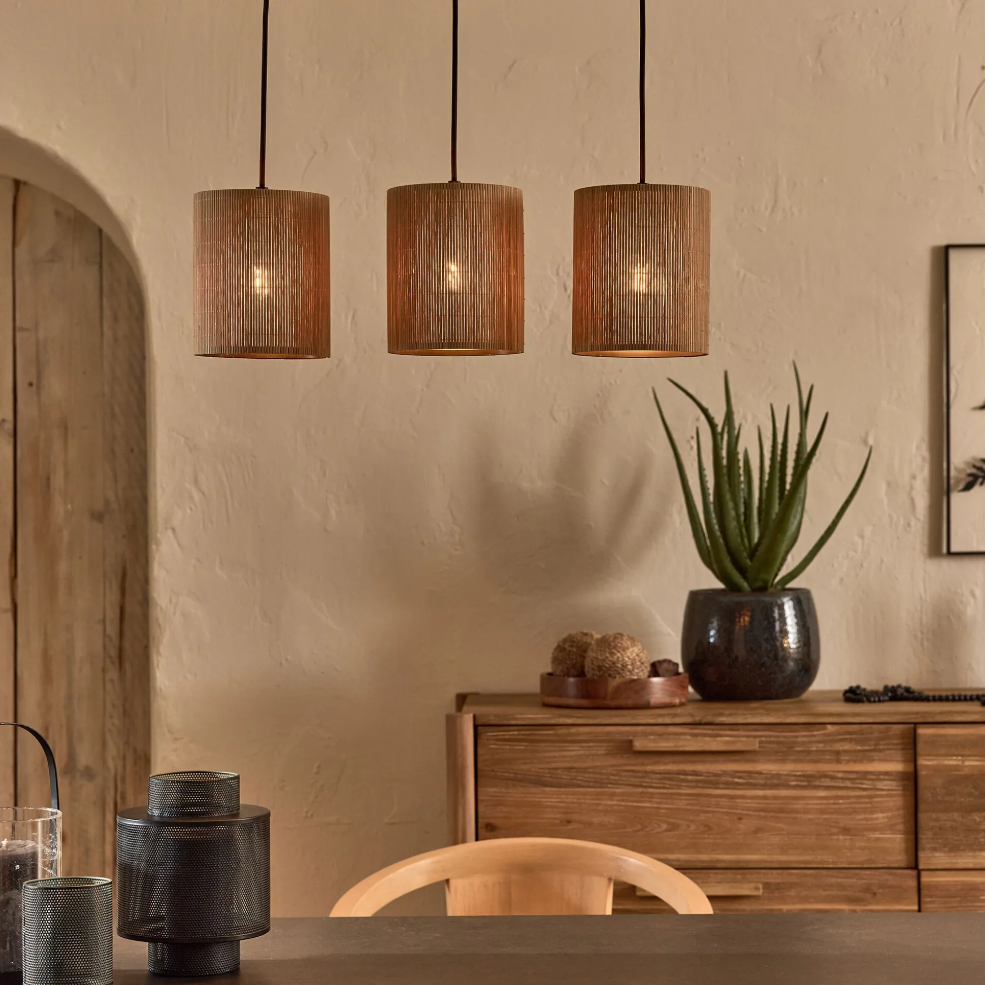 Suspension électrifiée triple en bambou L61cm - naturel