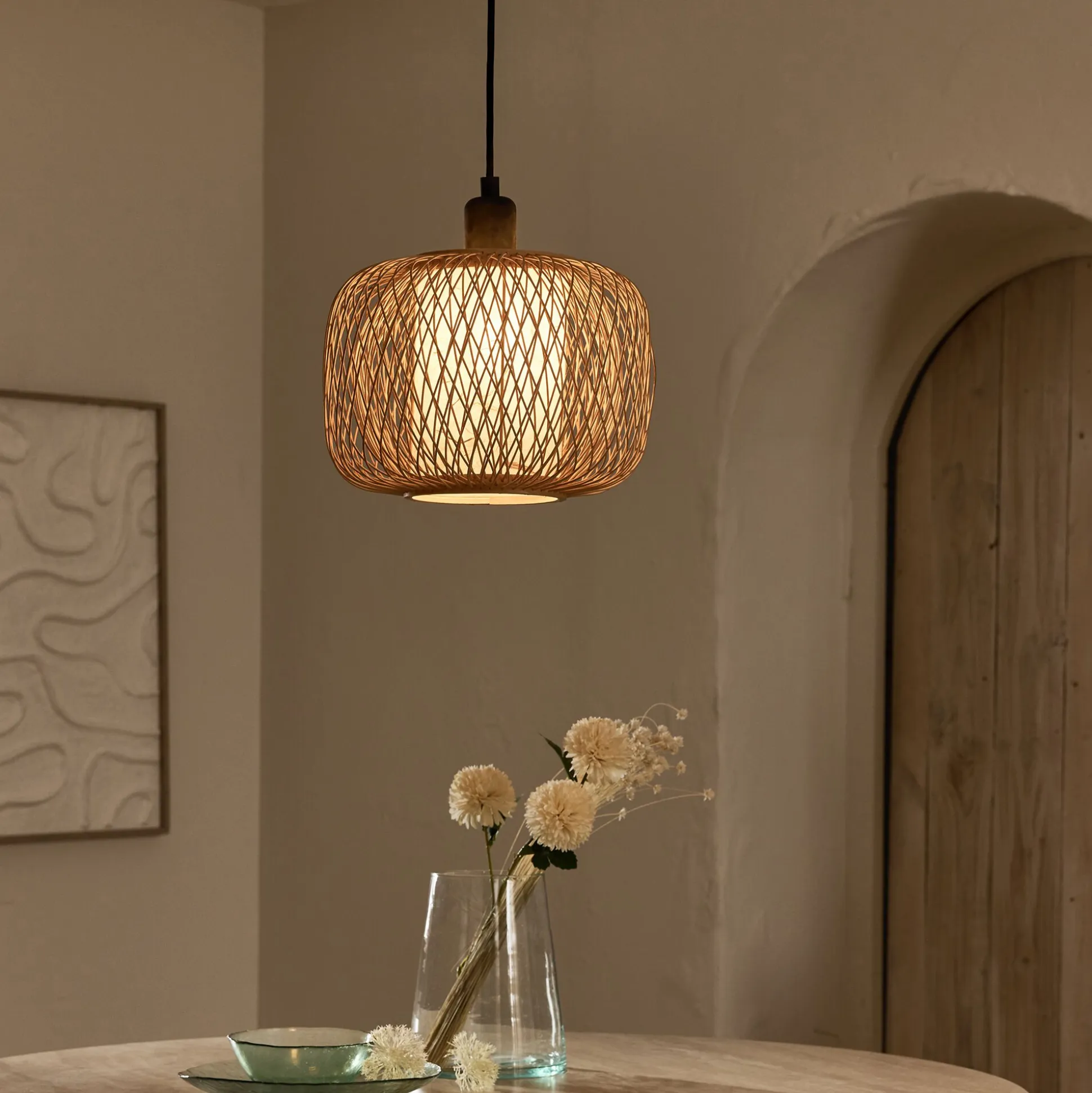 Suspension non électrifiée en bambou et papier D29cm - naturel