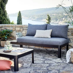 Table basse de jardin carrée en teck et aluminium - noir