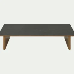 Table basse de jardin en aluminium effet bois et céramique - noir