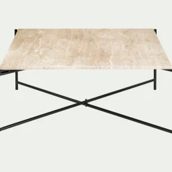 Table basse en travertin et acier L78x78cm - blanc