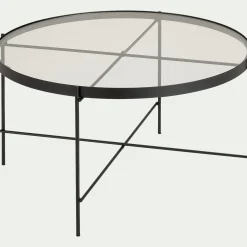 Table basse ronde en acier et verre trempé - noir D72,6xH40cm