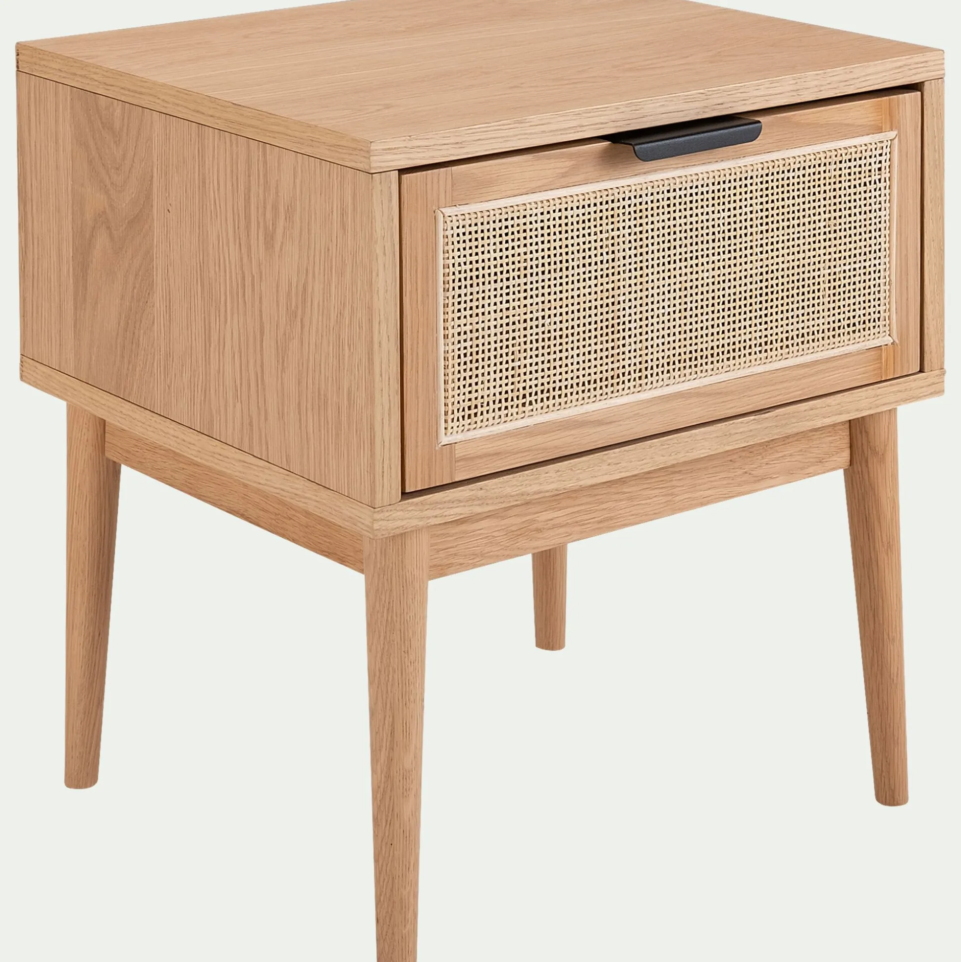 Table de chevet en bois et cannage 1 tiroir L45xl40xH50cm - bois clair