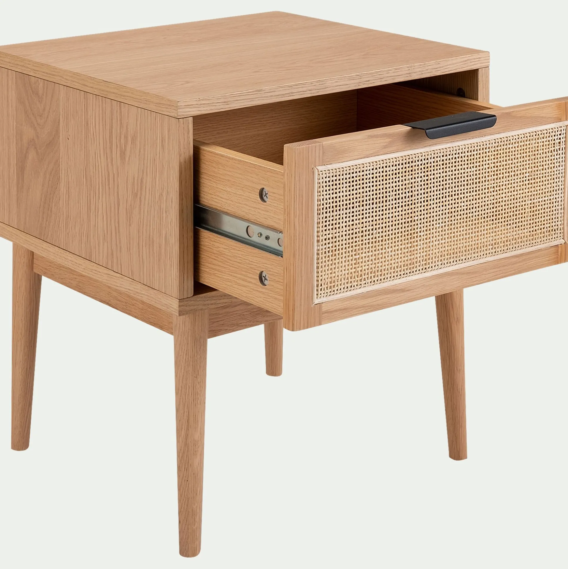 Table de chevet en bois et cannage 1 tiroir L45xl40xH50cm - bois clair