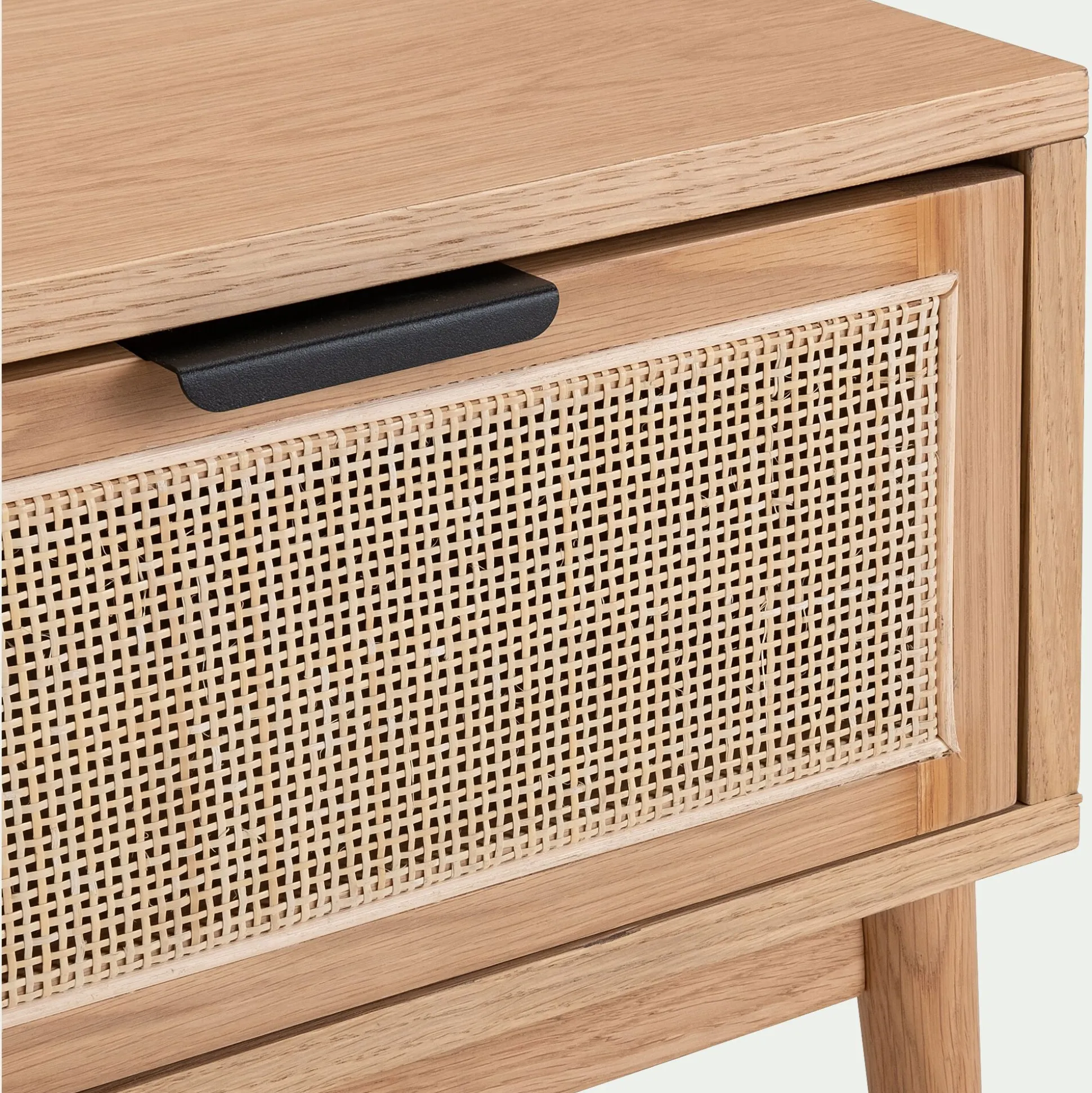 Table de chevet en bois et cannage 1 tiroir L45xl40xH50cm - bois clair