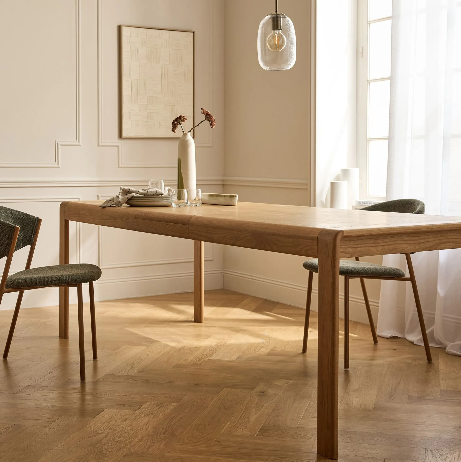 Table de repas extensible en chêne - bois clair (10 à 12 places)