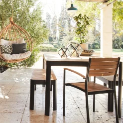Table de repas jardin en aluminium et teck - bois clair (6 places)