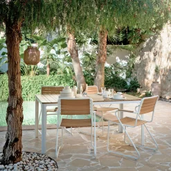 Table de repas jardin en aluminium et polywood- blanc (6 places)