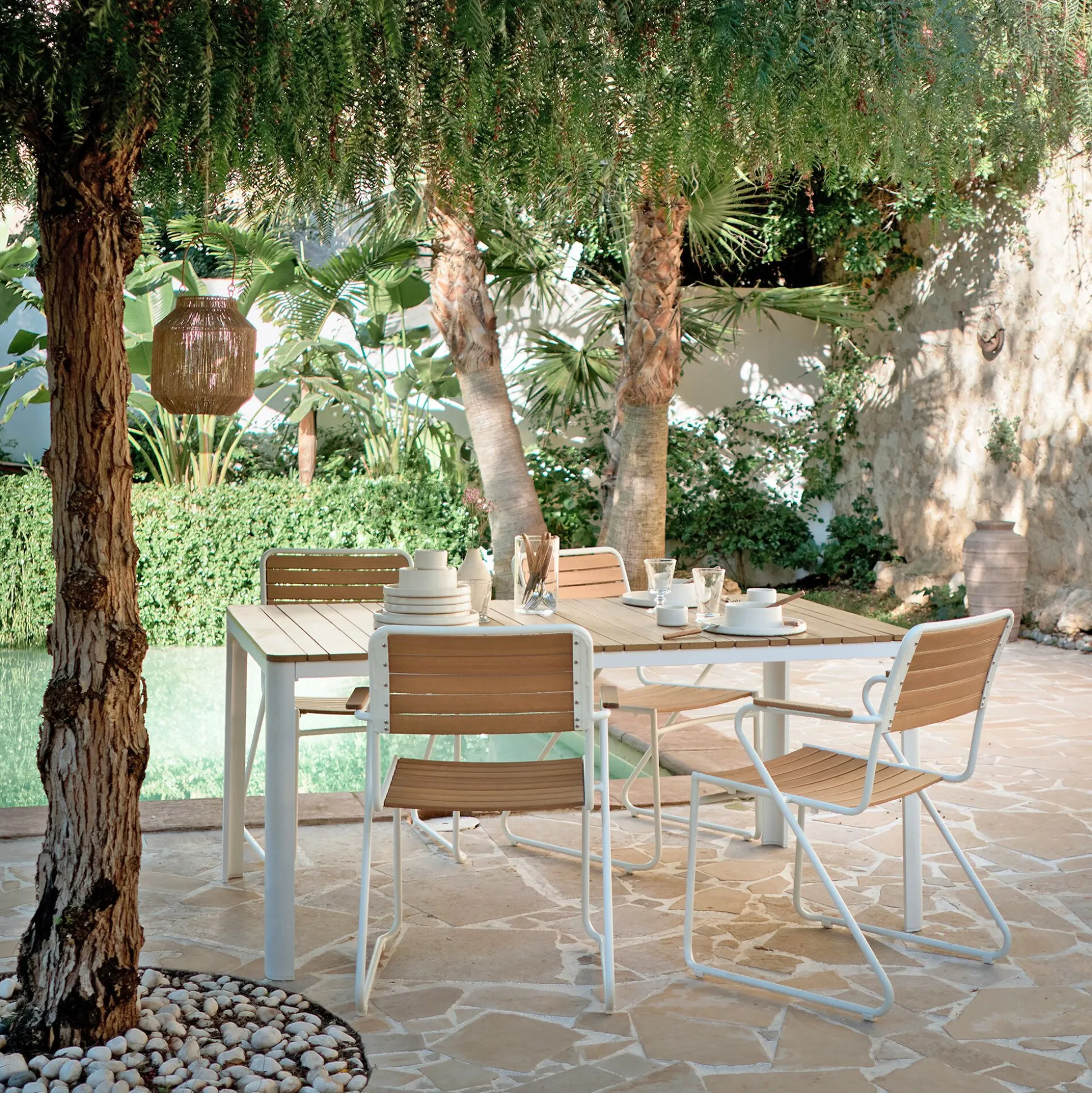 Table de repas jardin en aluminium et polywood- blanc (6 places)