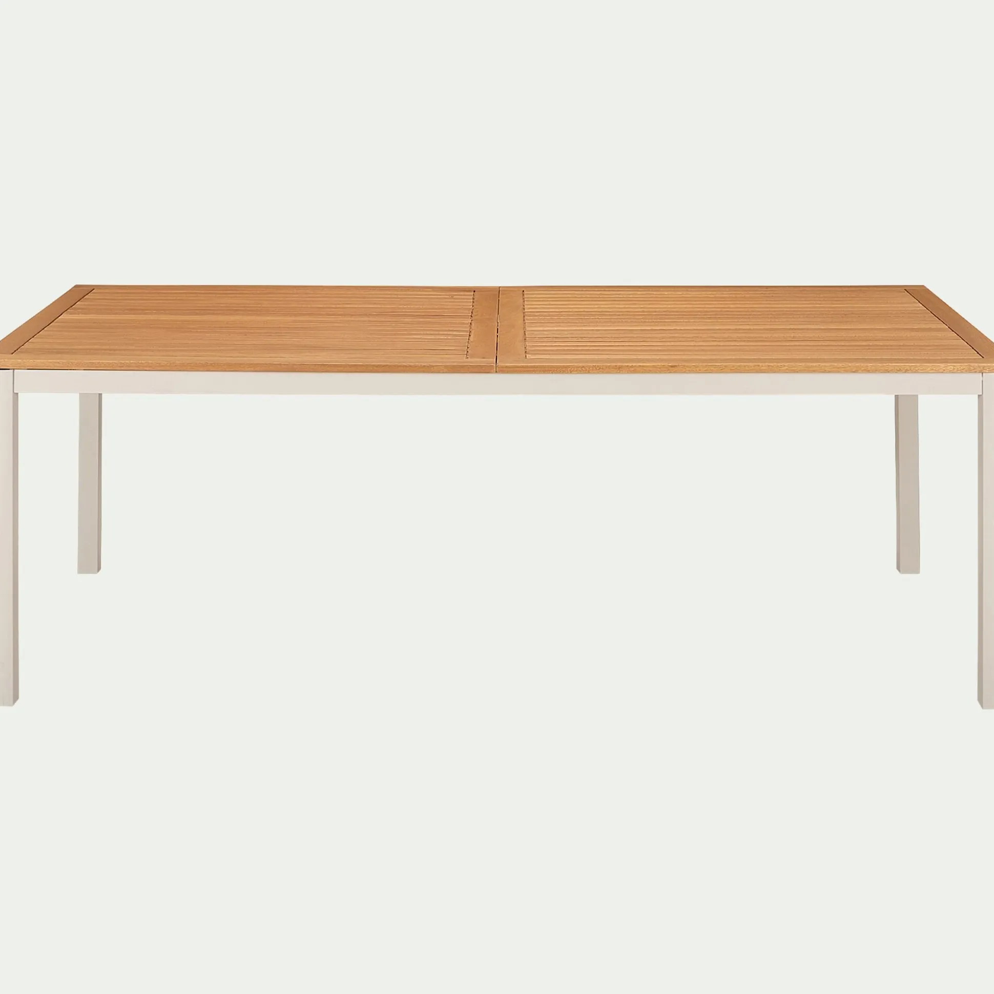 Table de repas jardin extensible en eucalyptus et aluminium - blanc écru (8 à 12 places)