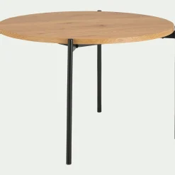 Table de repas ronde effet chêne et acier - bois clair (4 places)