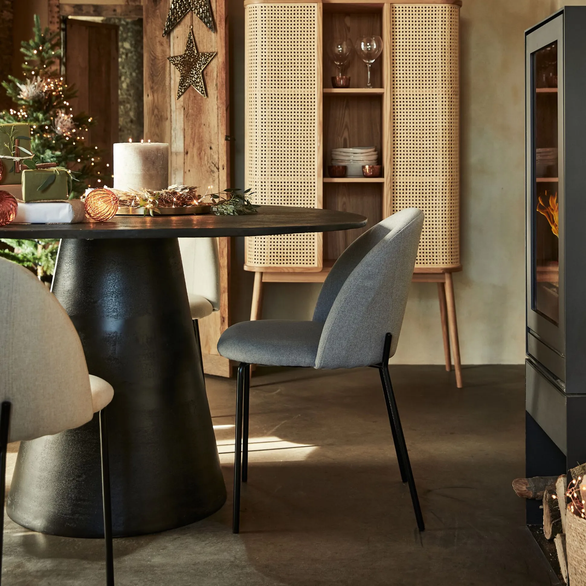 Table de repas ronde en aluminium coulé - noir (6 places)