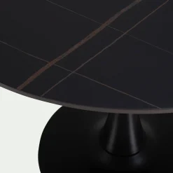 Table de repas ronde en bois et céramique - noir (4 places)