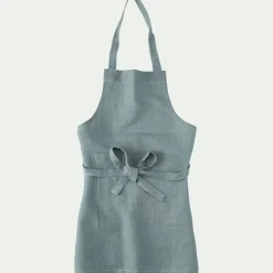 Tablier effet froissé en lin et coton - bleu calaluna