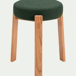 Tabouret bas en bois de frêne et tissu H45cm - vert cèdre