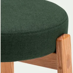 Tabouret bas en bois de frêne et tissu H45cm - vert cèdre