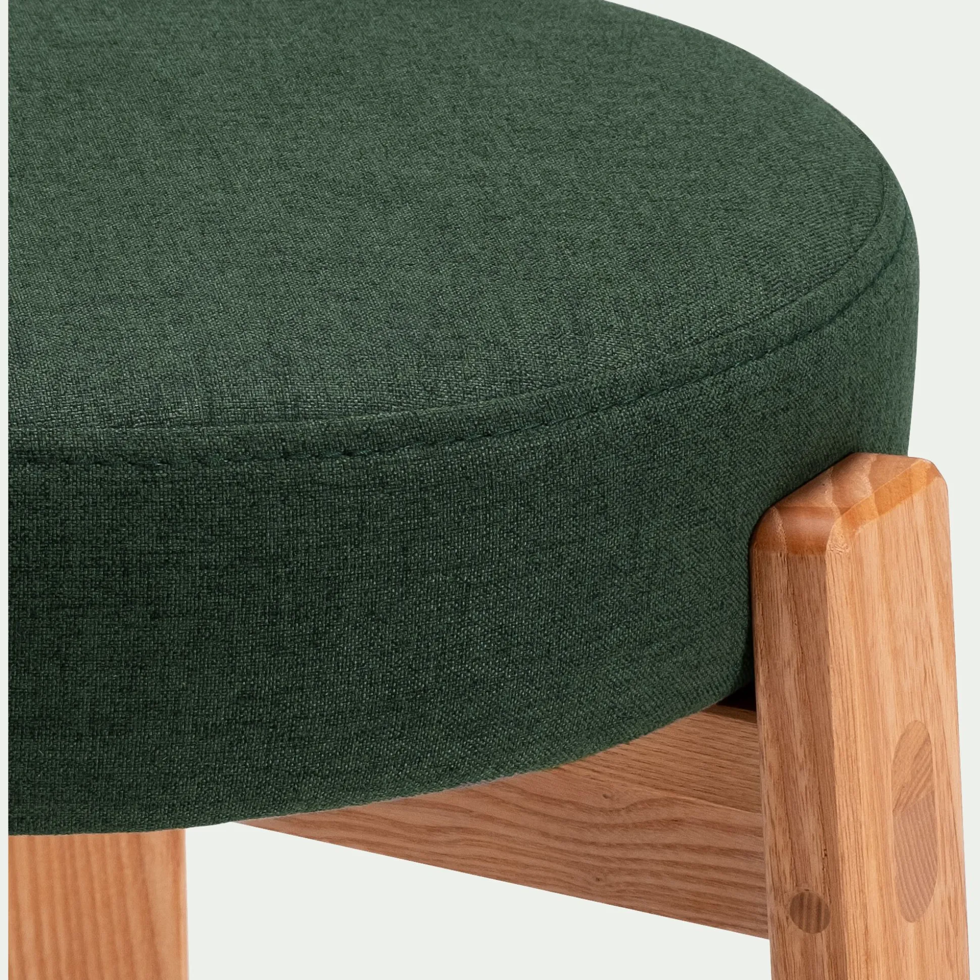 Tabouret bas en bois de frêne et tissu H45cm - vert cèdre