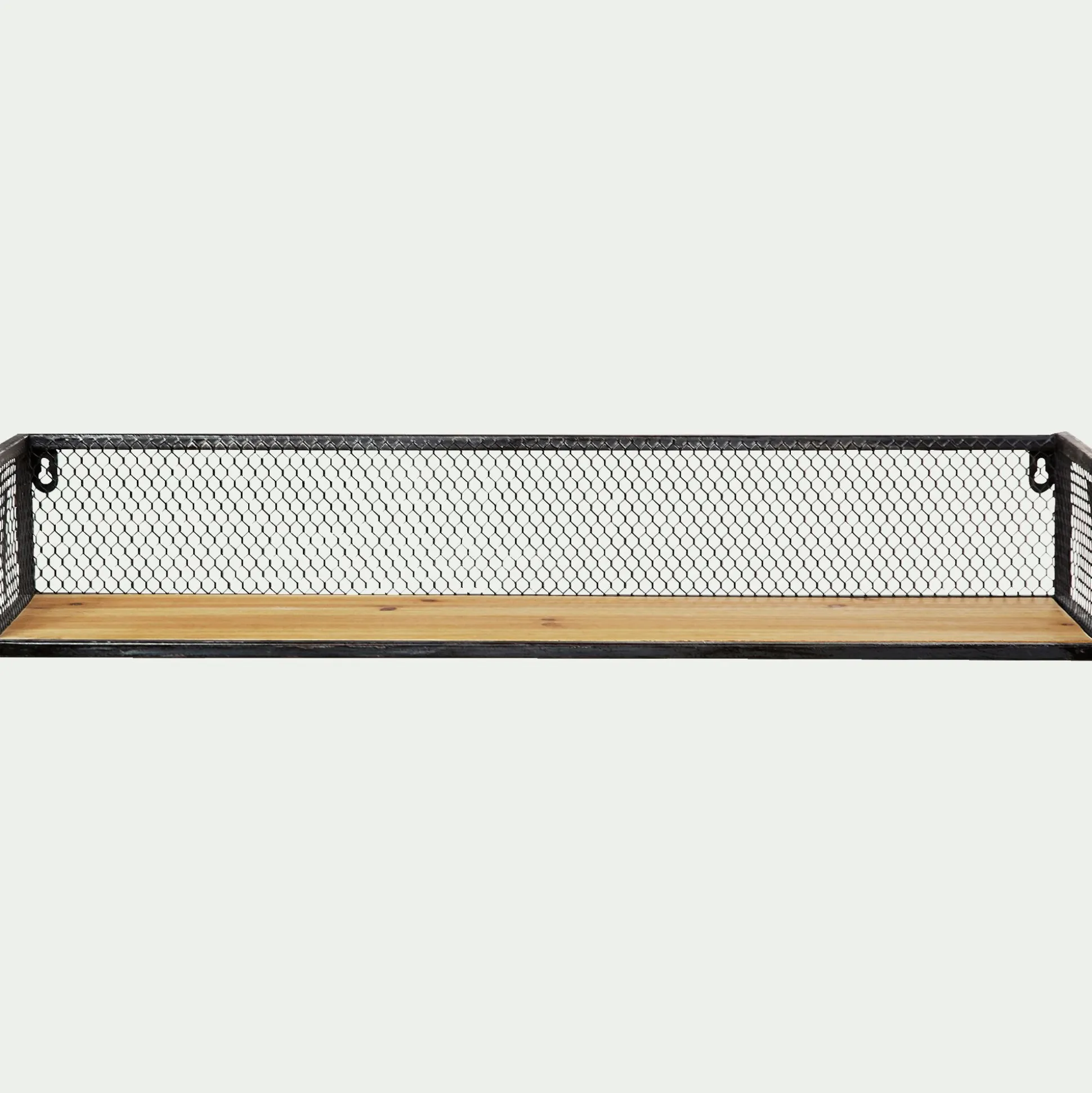Étagère murale grillagée en bois et métal - noir L67cm