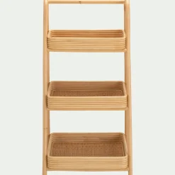 Étagère 3 tablettes en bois et rotin - bois clair