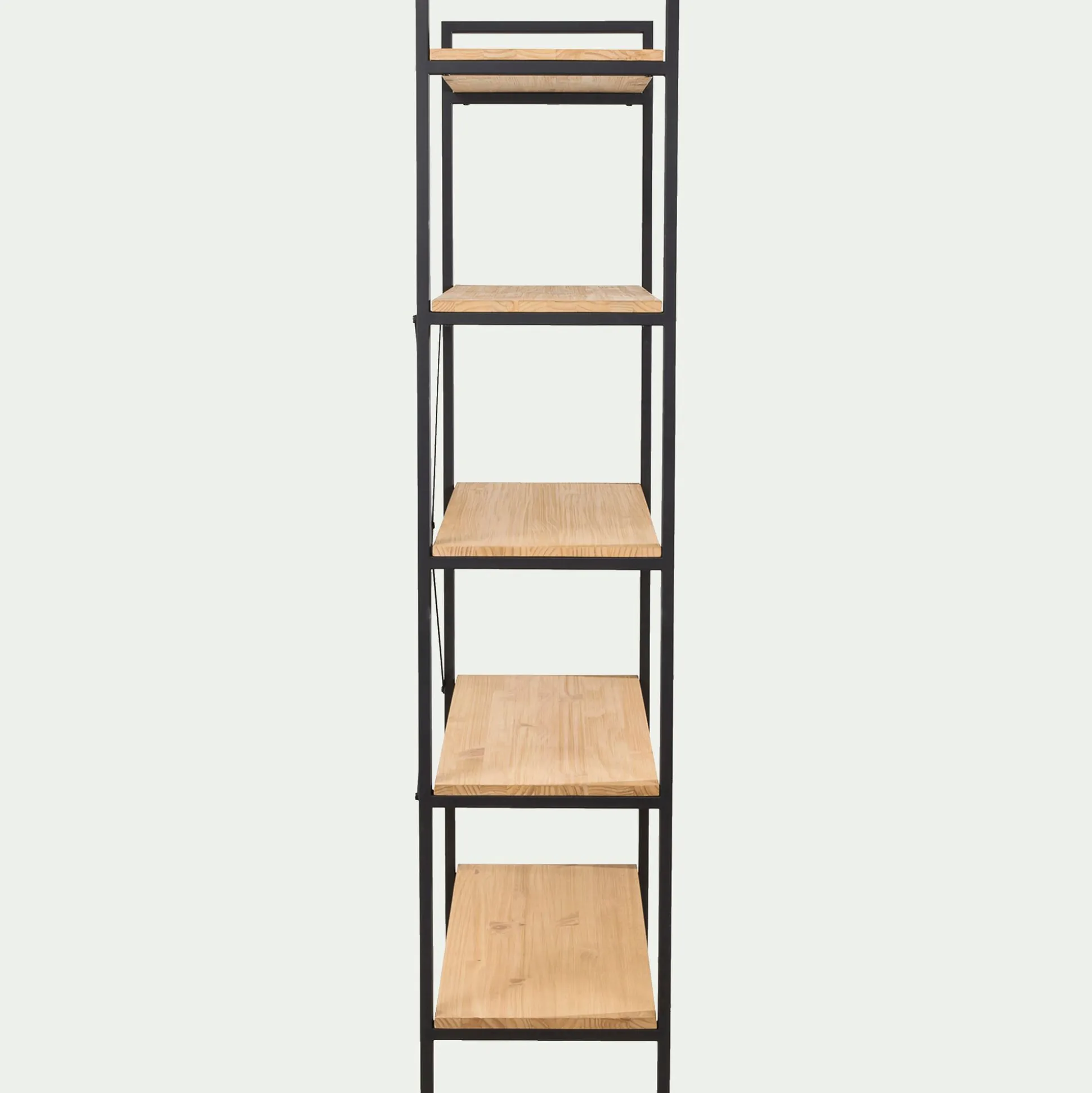 Étagère 5 tablettes en métal noir et pin massif - bois clair h180cm