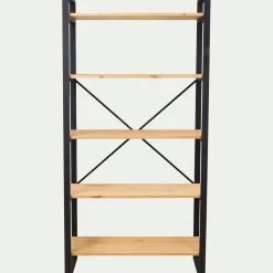 Étagère 5 tablettes en métal noir et pin massif - bois clair h180cm