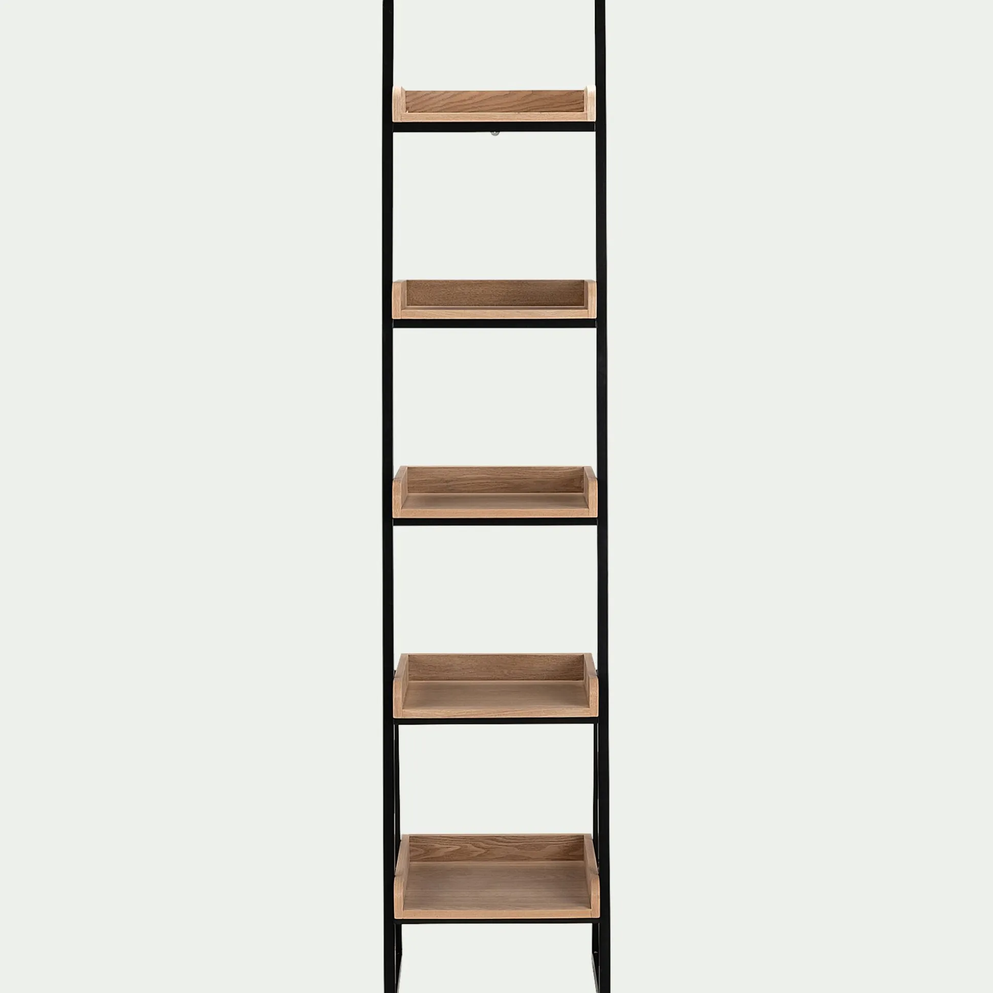 Étagère 5 tablettes plaquée frêne et métal noir L40cm - bois clair