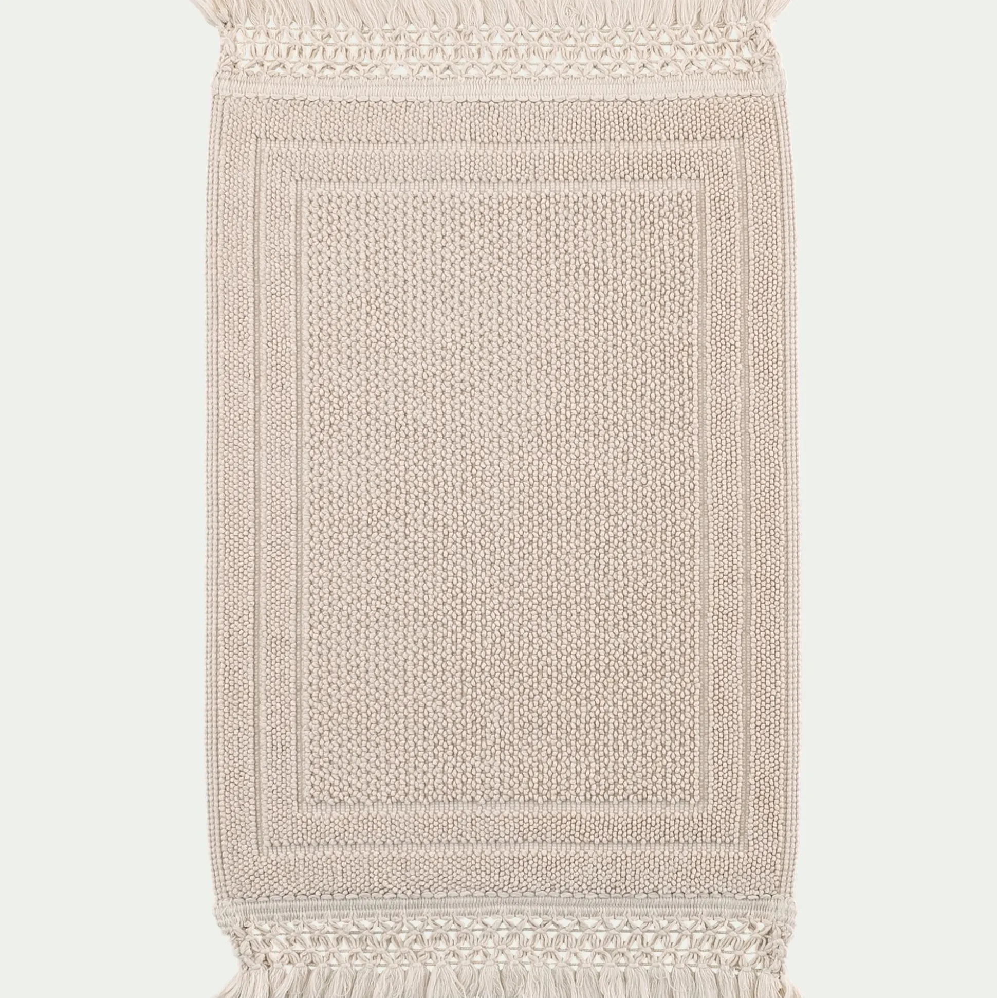 Tapis de bain en coton finition crochet et frangées 50x80cm - blanc écru