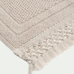 Tapis de bain en coton finition crochet et frangées 50x80cm - blanc écru