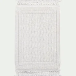 Tapis de bain en coton finition crochet et frangées 50x80cm - blanc