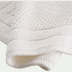 Tapis de bain en coton finition crochet et frangées 50x80cm - blanc