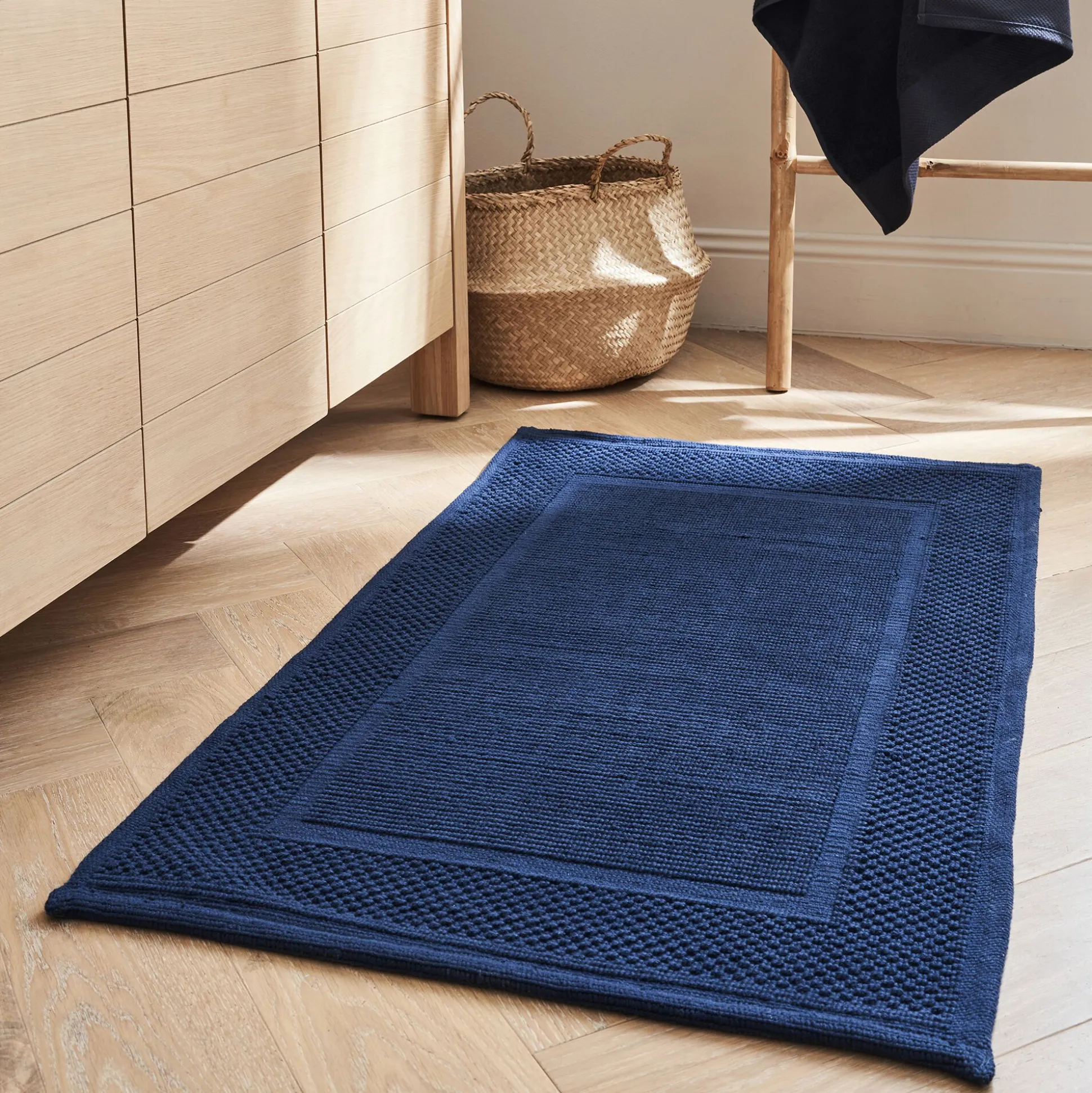 Tapis de bain jacquard en coton 60x100cm - bleu encre