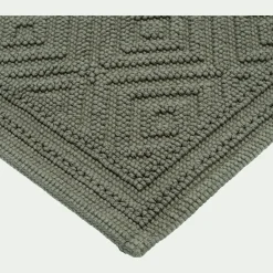 Tapis de bain surpiquage losanges en coton - vert cèdre 50x70cm