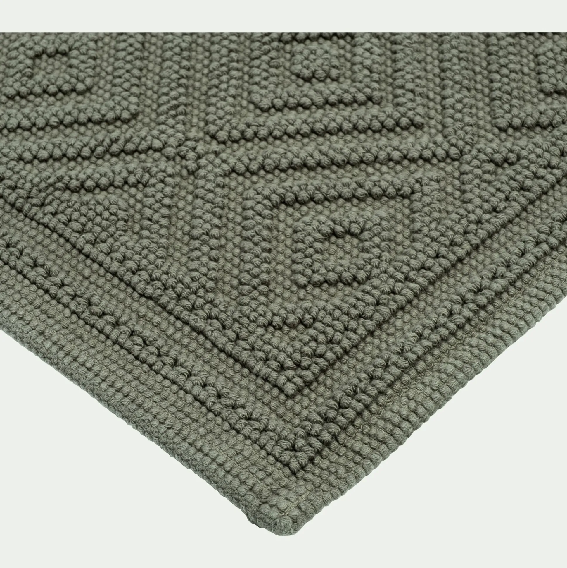 Tapis de bain surpiquage losanges en coton - vert cèdre 50x70cm