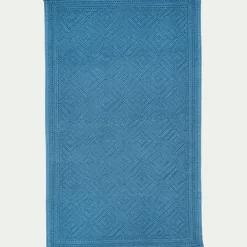 Tapis de bain surpiquage losanges en coton - bleu figuerolles 60x100cm