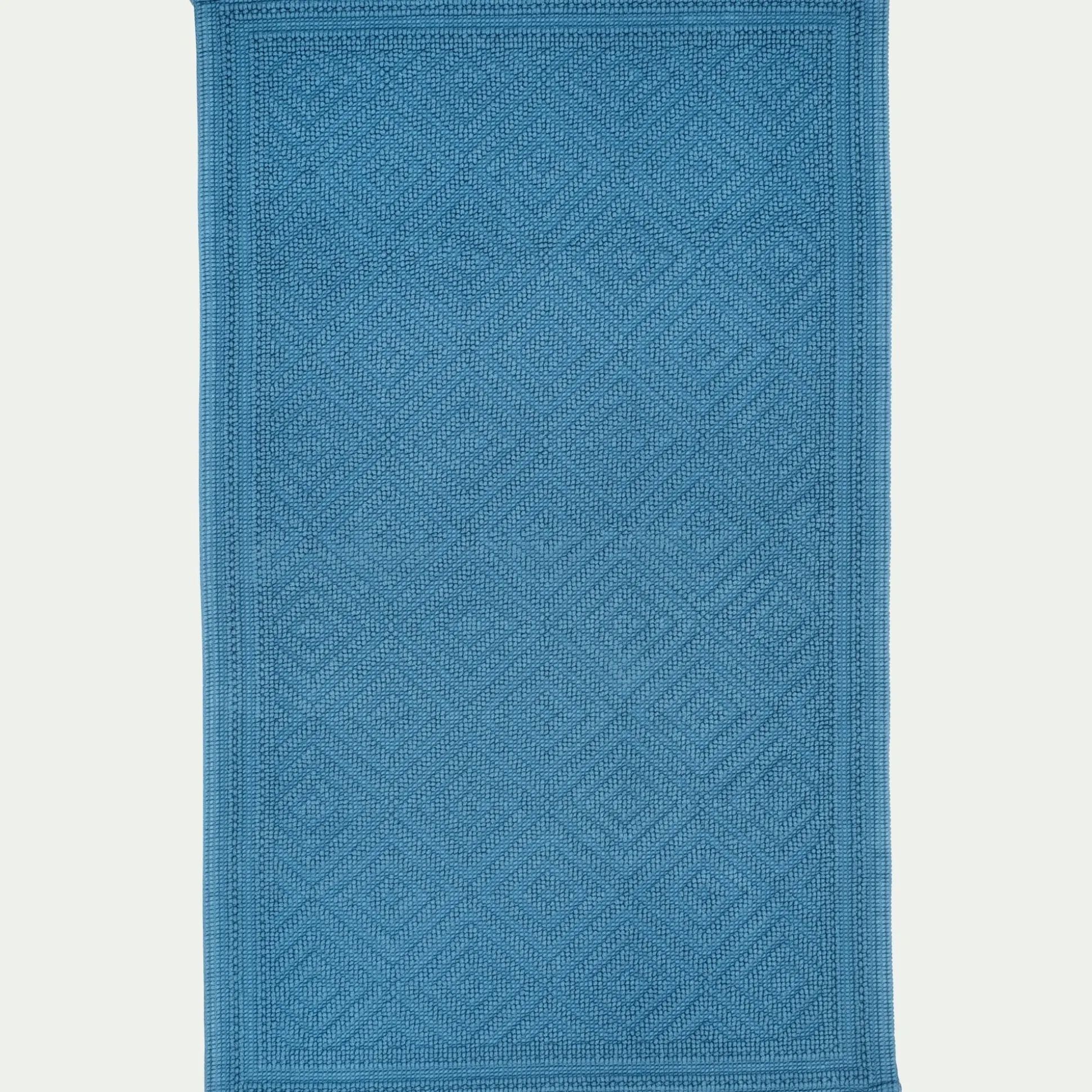 Tapis de bain surpiquage losanges en coton - bleu figuerolles 60x100cm