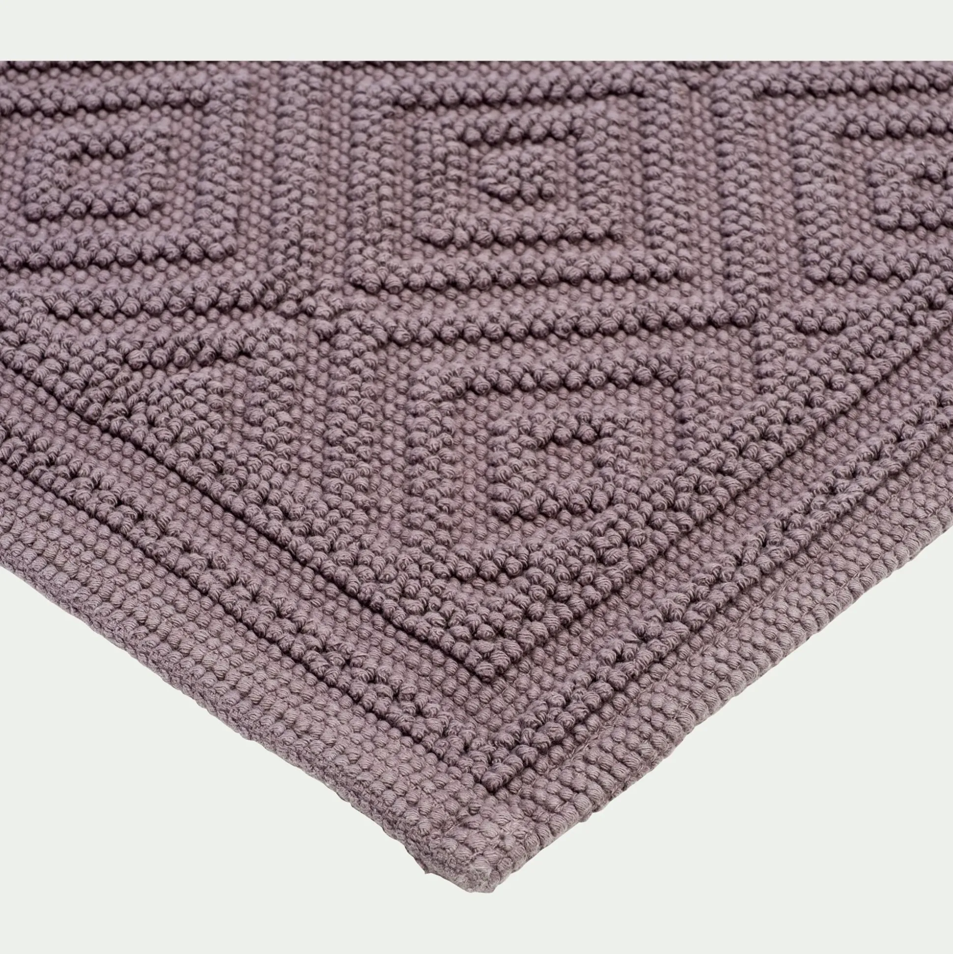 Tapis de bain surpiquage losanges en coton - gris restanque 60x100cm