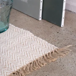 Tapis de couloir et laine et jute - blanc 60x200cm