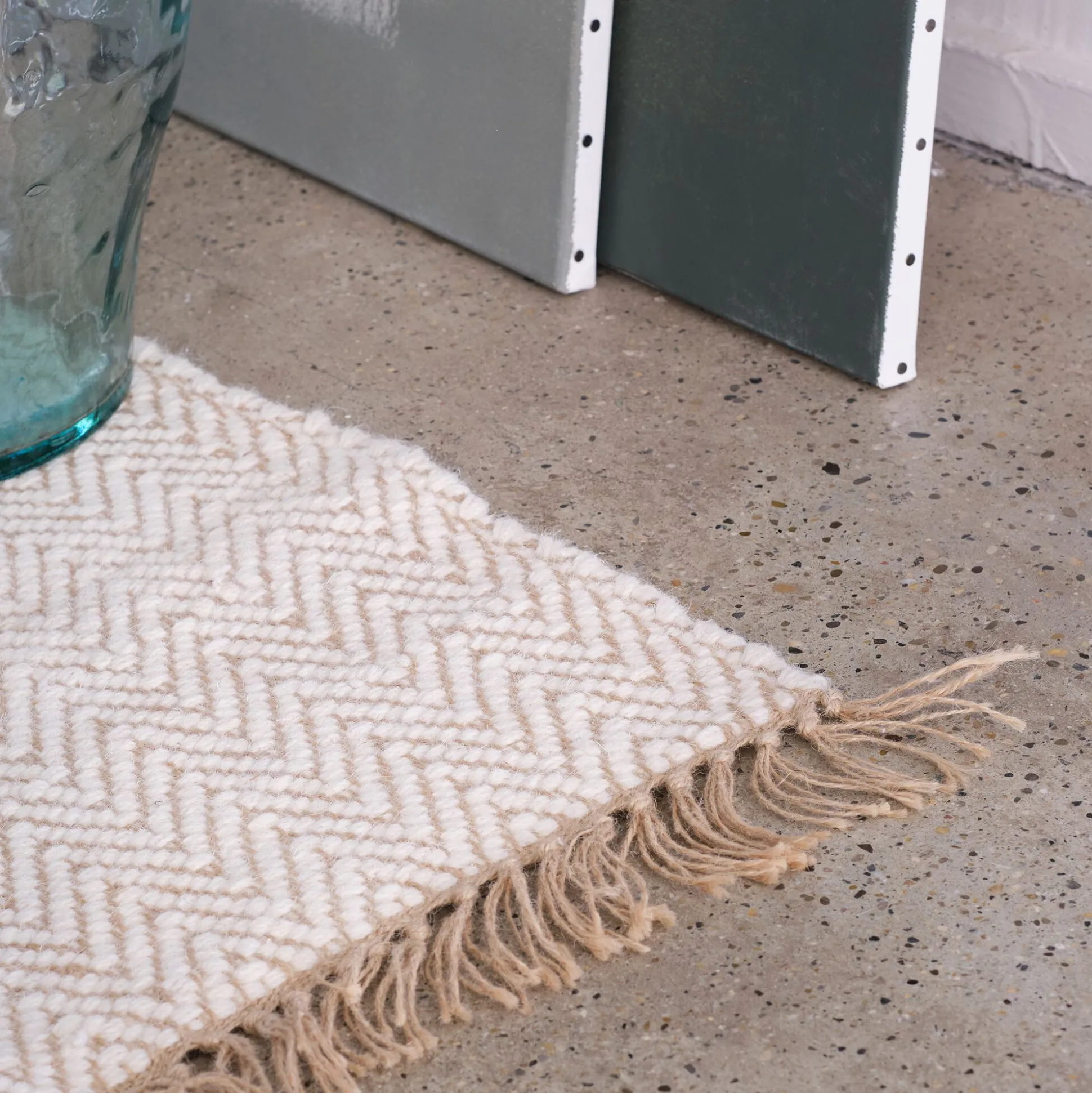 Tapis de couloir et laine et jute - blanc 60x200cm