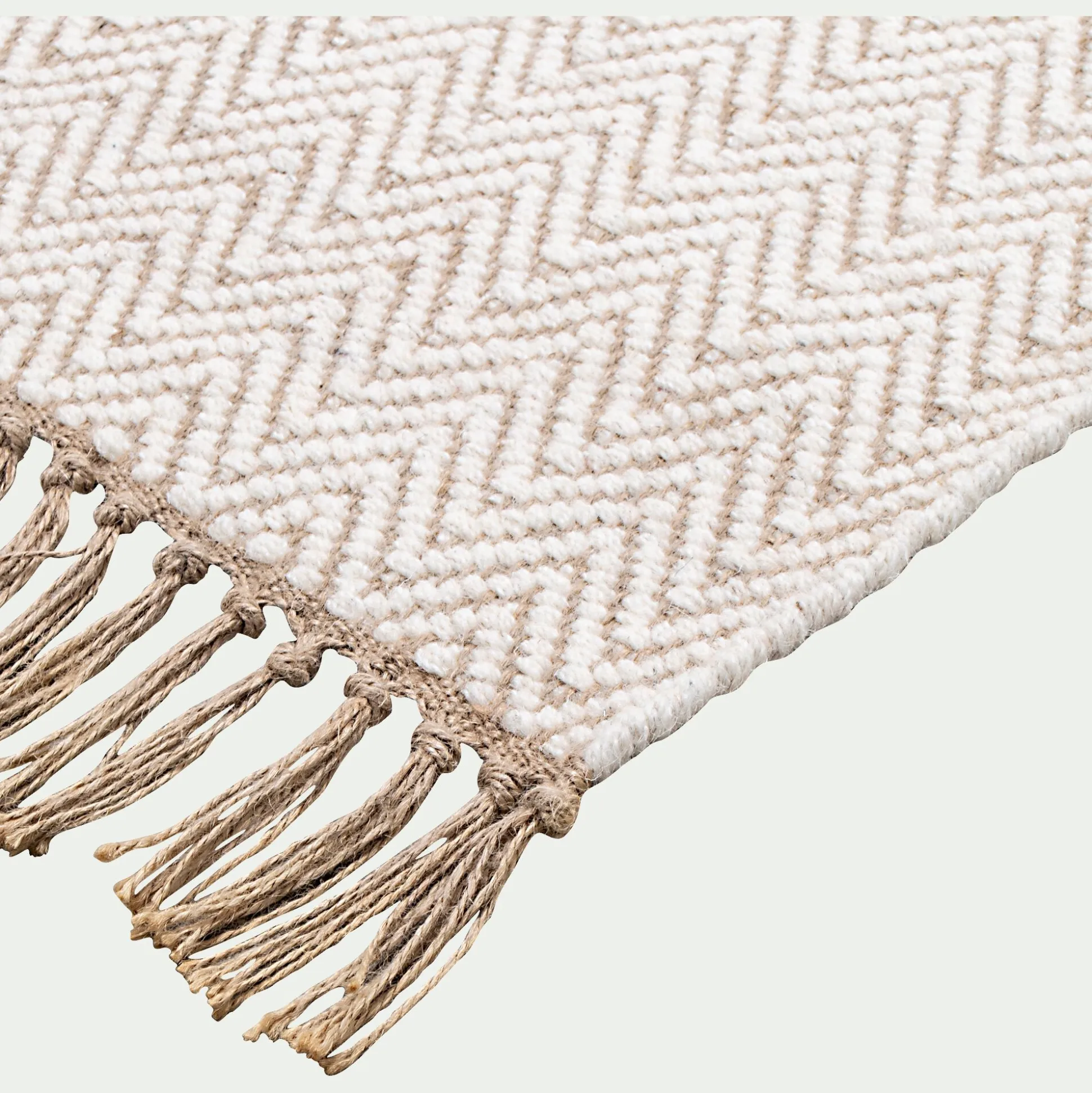 Tapis de couloir et laine et jute - blanc 60x200cm