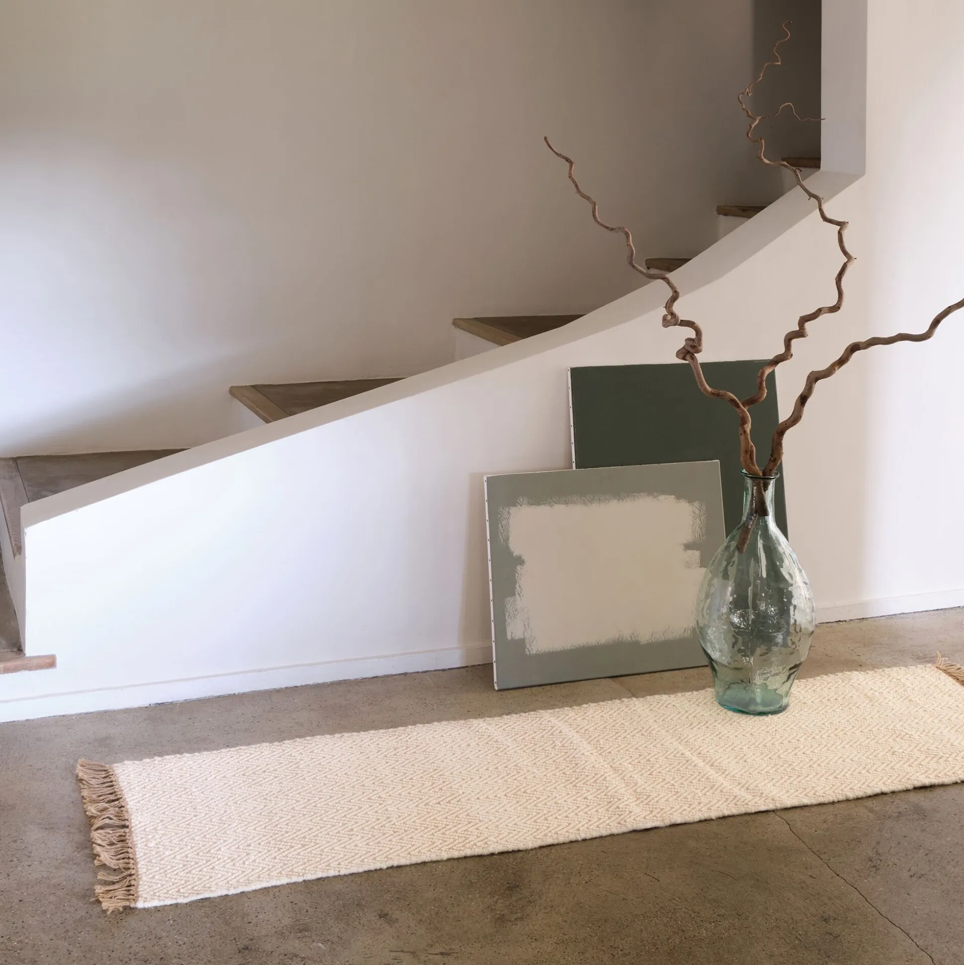 Tapis de couloir et laine et jute - blanc 60x200cm