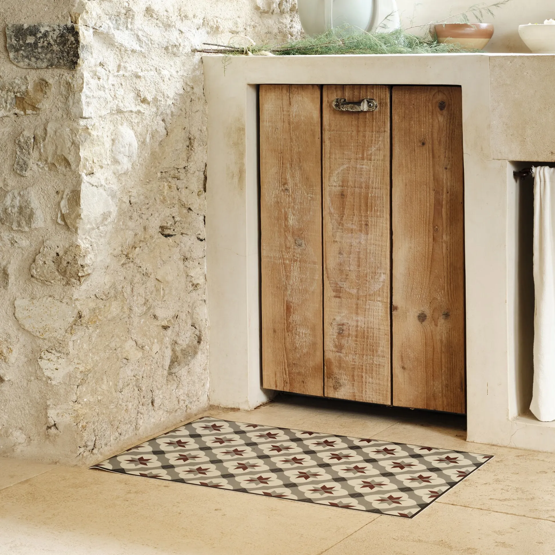 Tapis de cuisine anti-dérapant en vinyle - beige 50x80cm