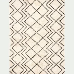 Tapis en coton à motif inspiration berbère - blanc écru et noir 140x200cm