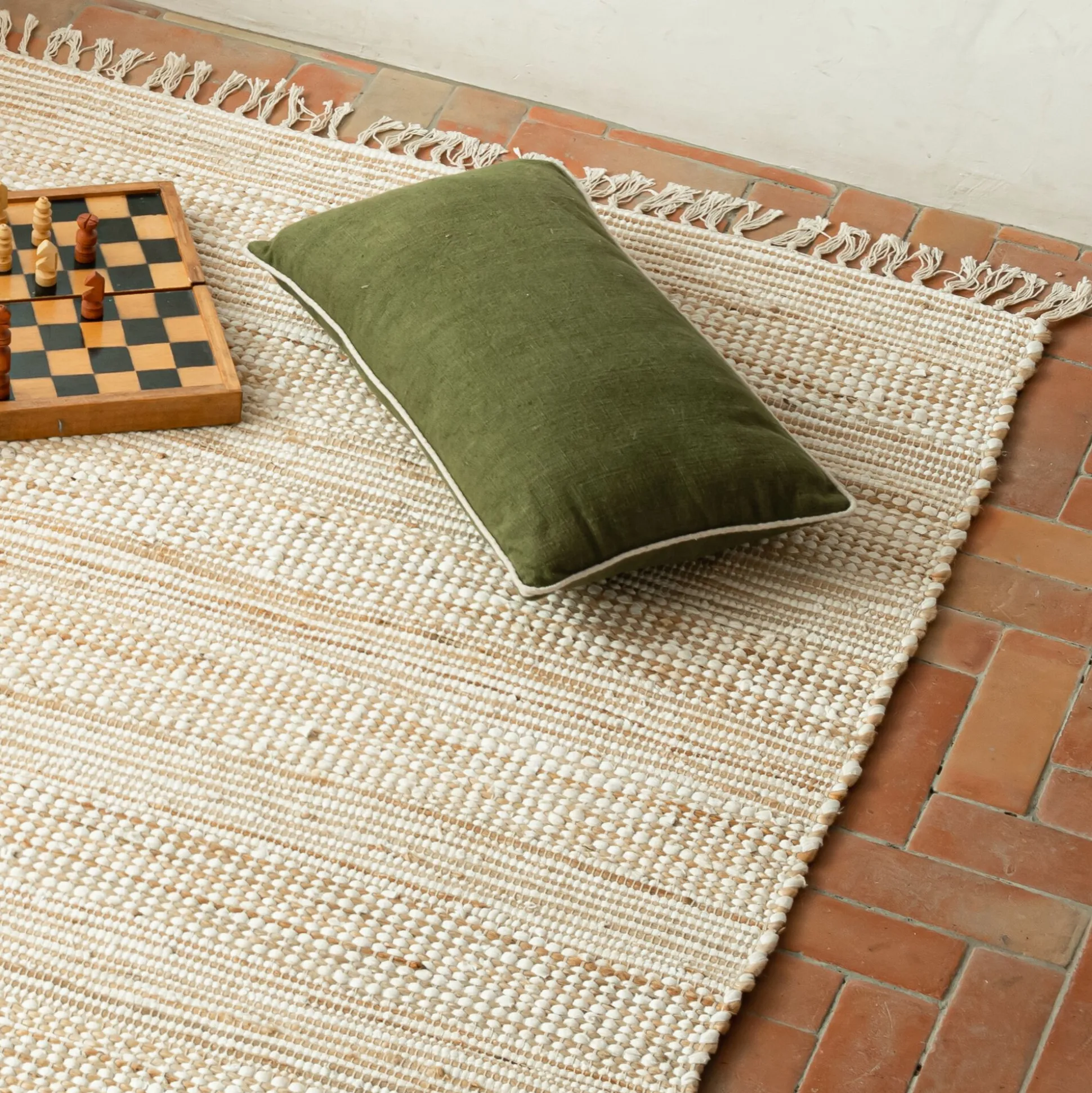 Tapis en coton recyclé et jute - blanc 120x170cm