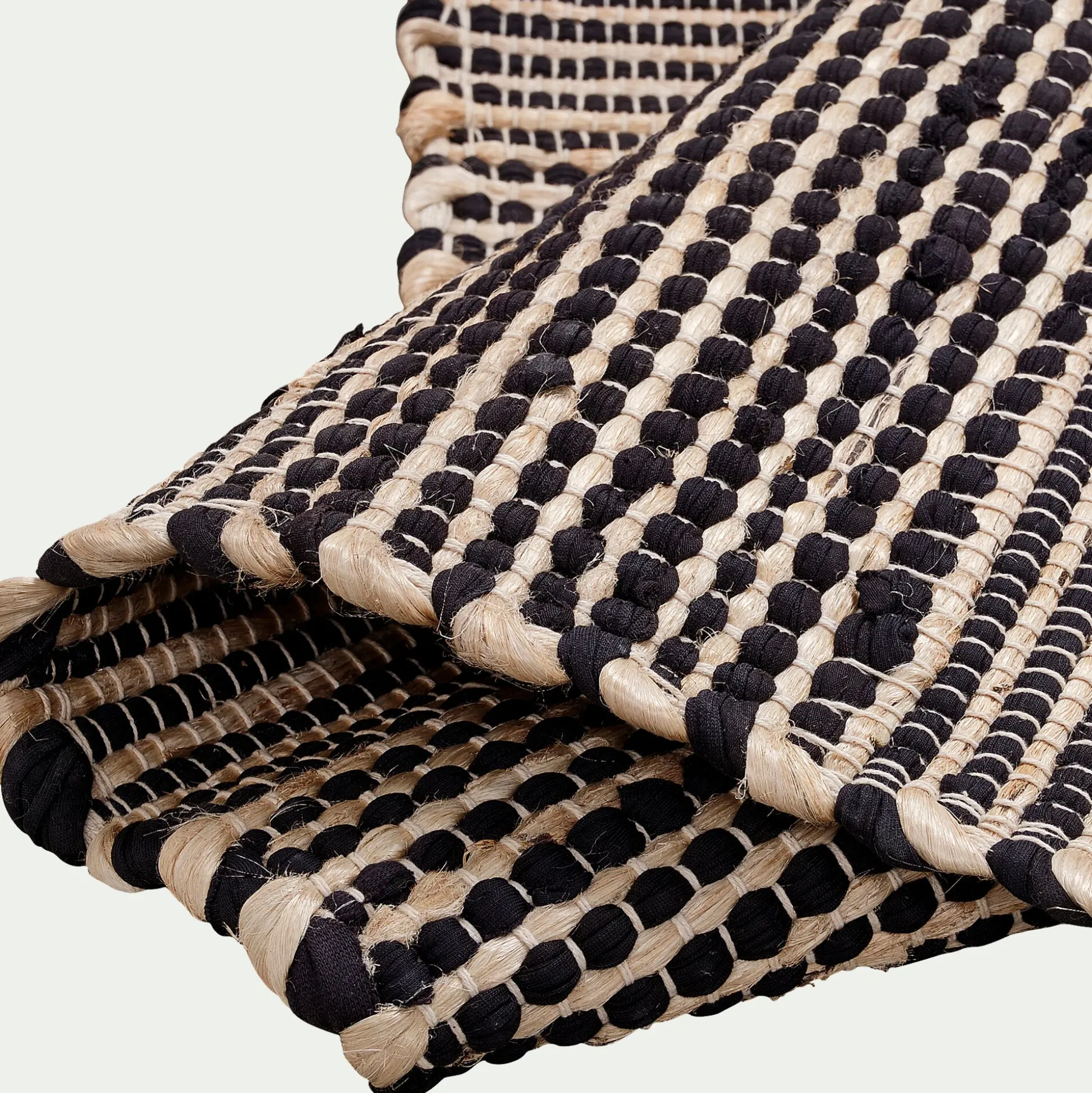 Tapis en coton recyclé et jute - noir 170x120cm