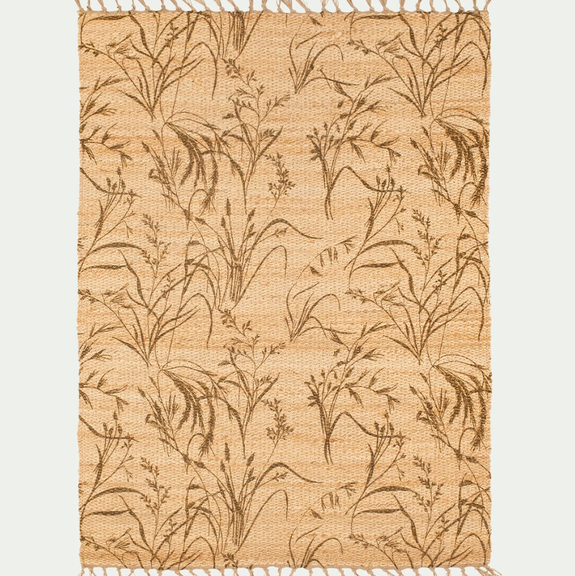 Tapis en jute à motif végétal finition franges 120x170cm - naturel