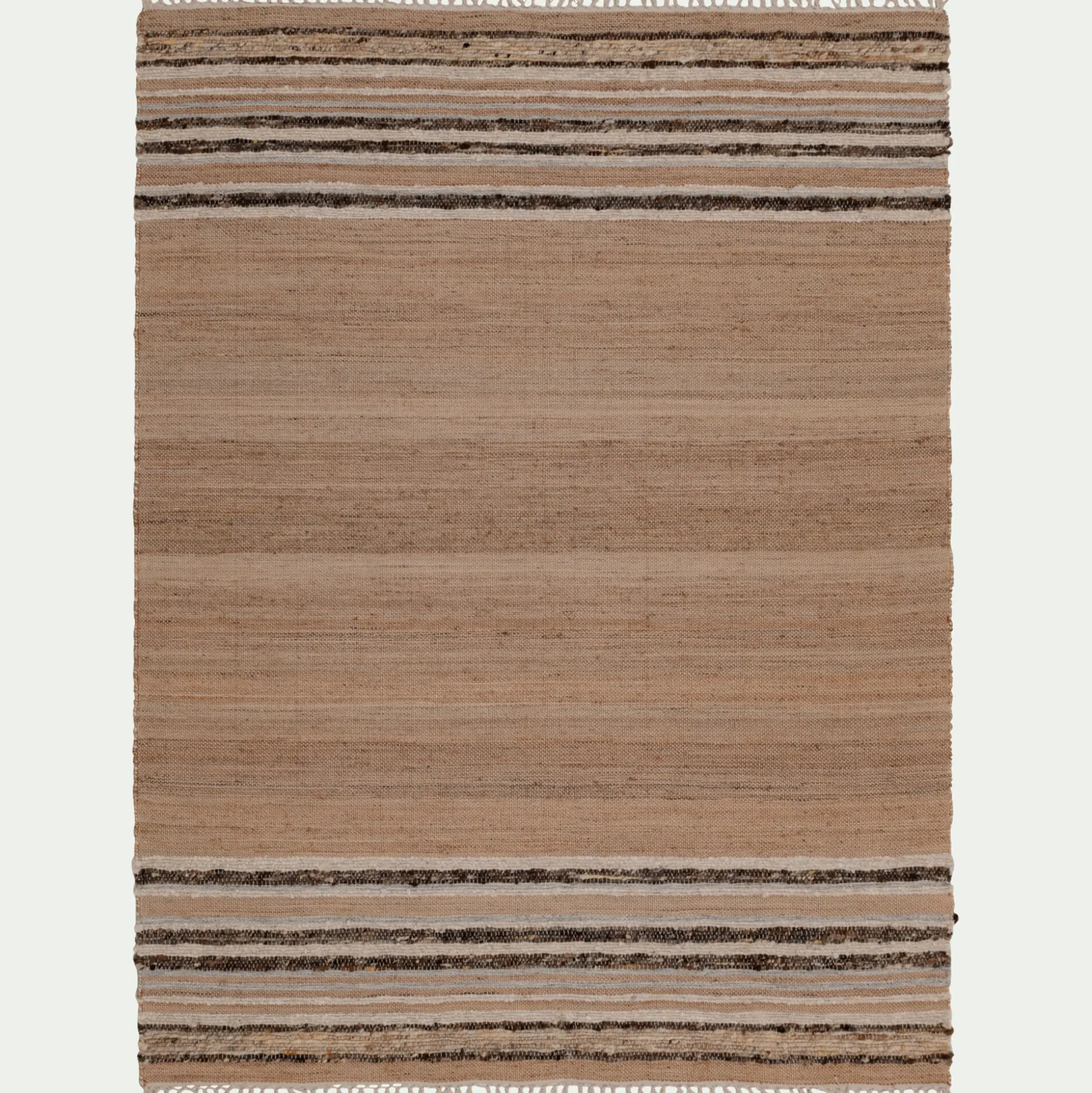 Tapis en laine et jute à motifs rayés finition franges 160x230cm - naturel