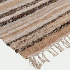 Tapis en laine et jute à motifs rayés finition franges 160x230cm - naturel