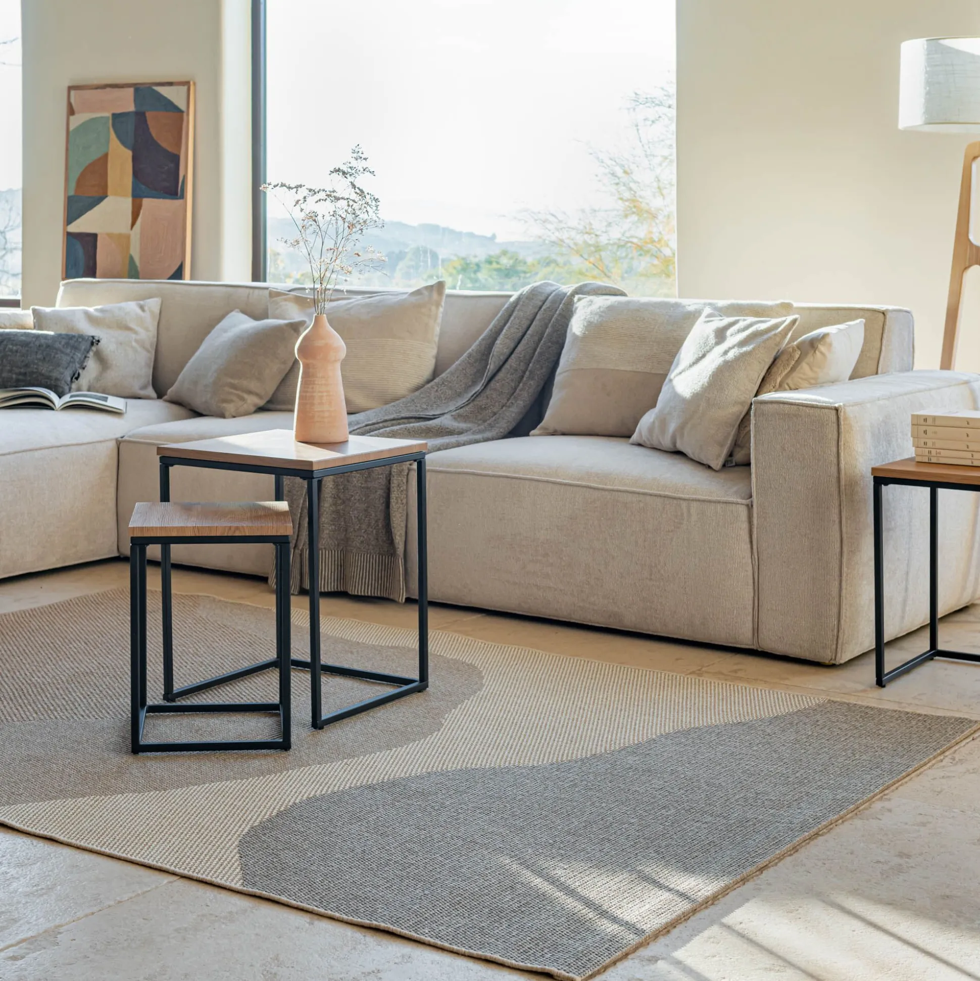 Tapis intérieur et extérieur à motifs abstraits 120x170cm - beige