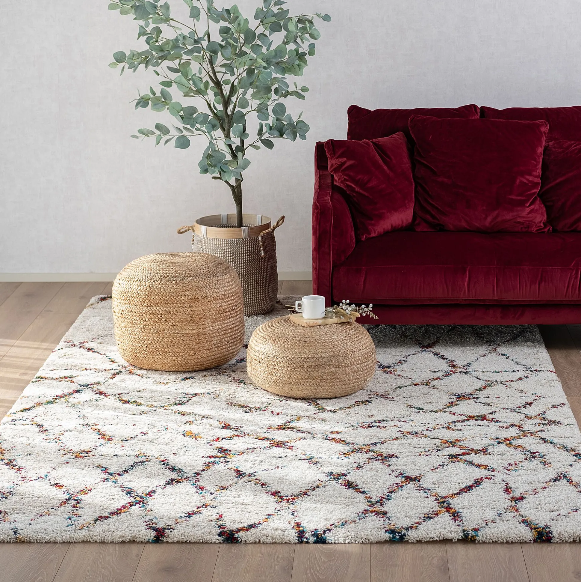 Tapis à motif d'inspiration berbère 160x230cm - blanc
