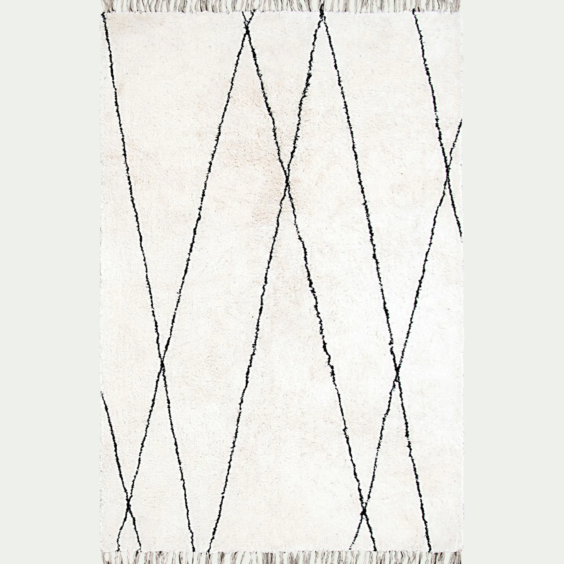 Tapis à motifs géométriques en coton - blanc et noir 160x230cm